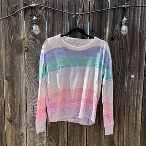 Splendid Multi-Colored Hull Stripe Long Sleeve Linen blend Sweater crew neck Sm